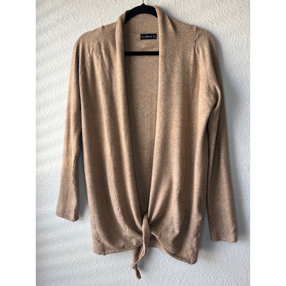 ZARA Knit Open Front Light Brown Viscose Cárdigan Size L